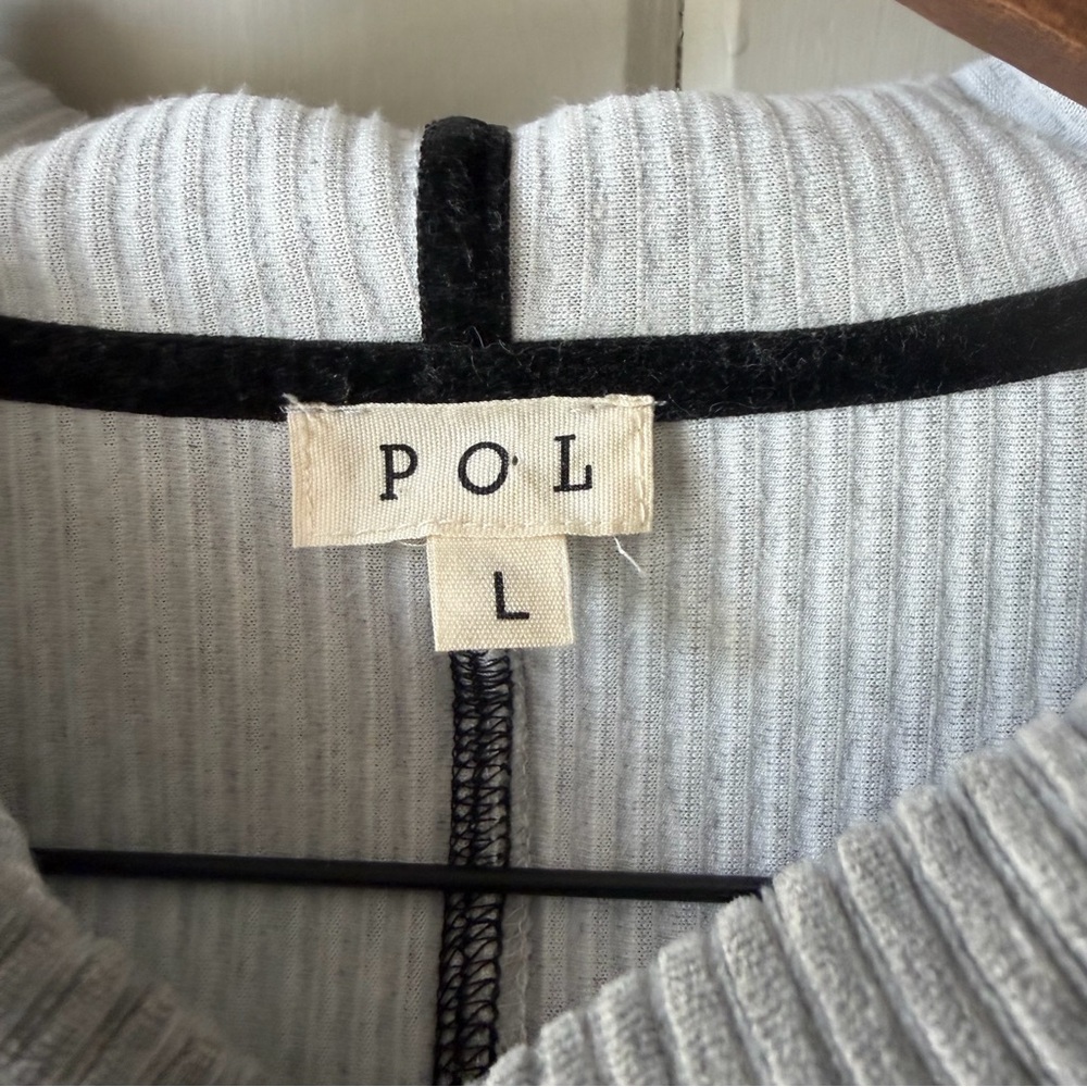 POL Gray Ribbed Hoodie with Striped Sleeve Accents - Picture 4 of 8
